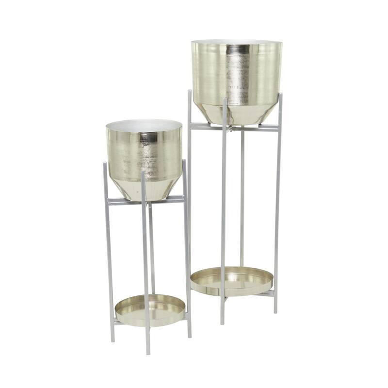 Metal Indoor Outdoor Planter with Removable Stand - Set of 2 Silver, Gold, Black - CosmoLiving by Cosmopolitan