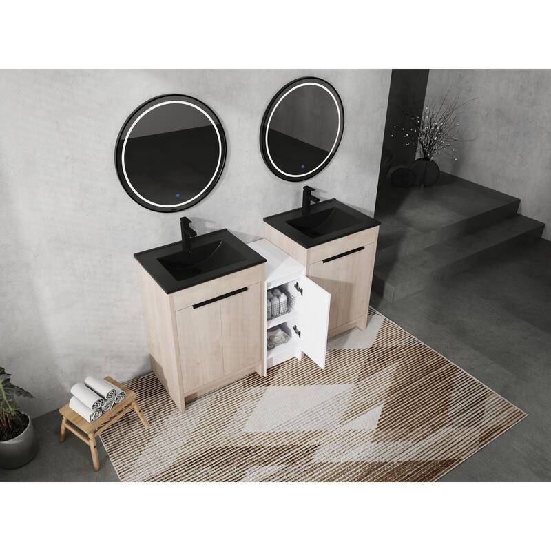 72" Freestanding Bathroom Vanity Set with Adjustable Storage Cabinets, Black Ceramic Sink