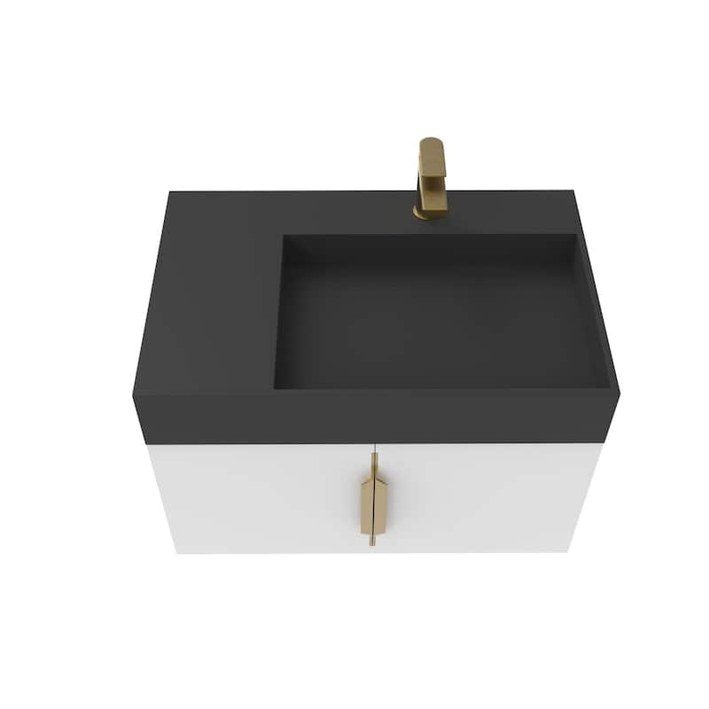 Amazon 30" Wall Mounted Bathroom Right Basin Vanity Set w/ Black Top