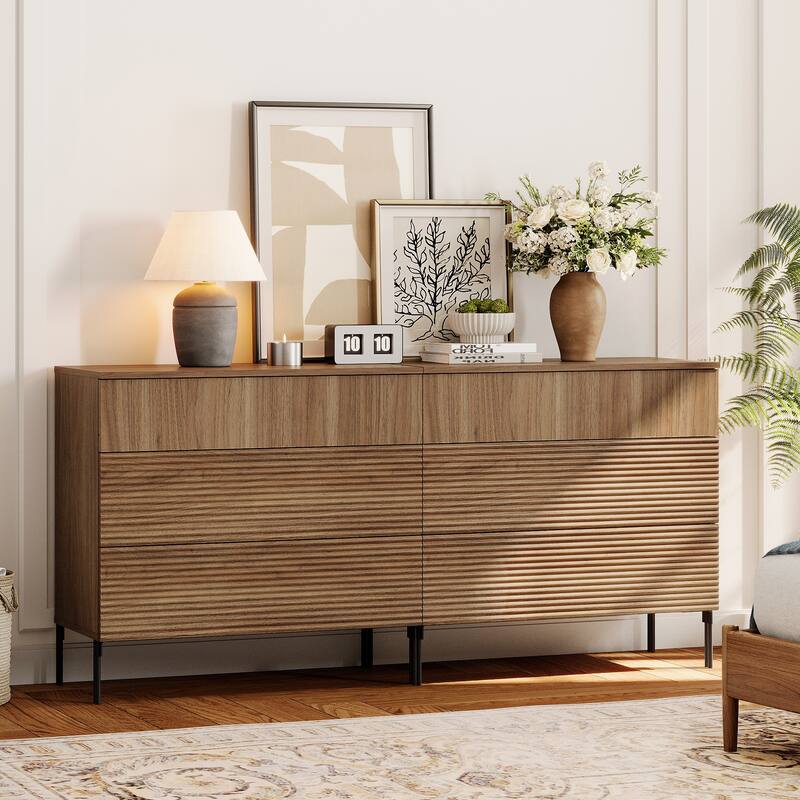 Modern Wood 3-Drawer Dresser With Reeded Design, Minimalist Dresser Organizer Storage