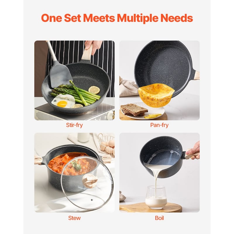 Aluminum Cookware Set with Non-Stick Pans and Lids