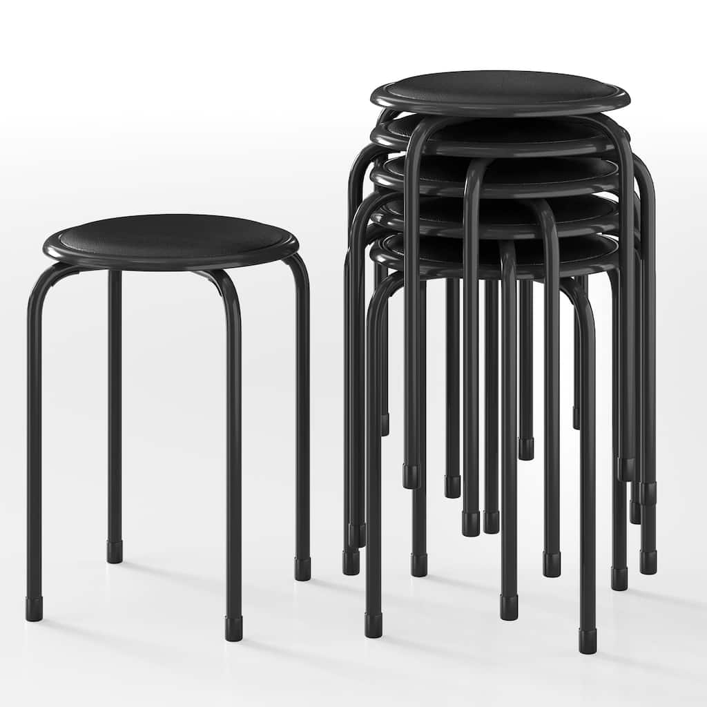 VECELO 6-Pack Stacking Stools for Living Room Backless Round Stools Set Indoor Outdoor Use with Metal Frame & Non-Slip Feet