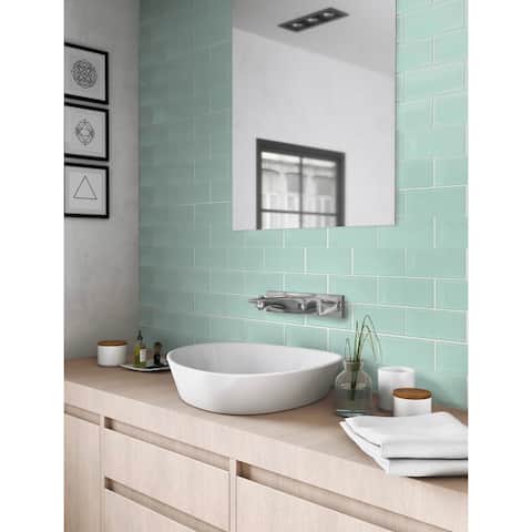 Apollo Tile 40 Pack 3-in x 6-in Cadet Blue Rectangular Subway Matte Finished Glass Mosaic Wall Tile (5 sq ft/case)