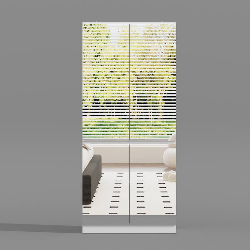 Modern Mirrored Wardrobe Armoire with Hanging Rod White Bedroom Storage Cabinet, Freestanding Closet Organizer