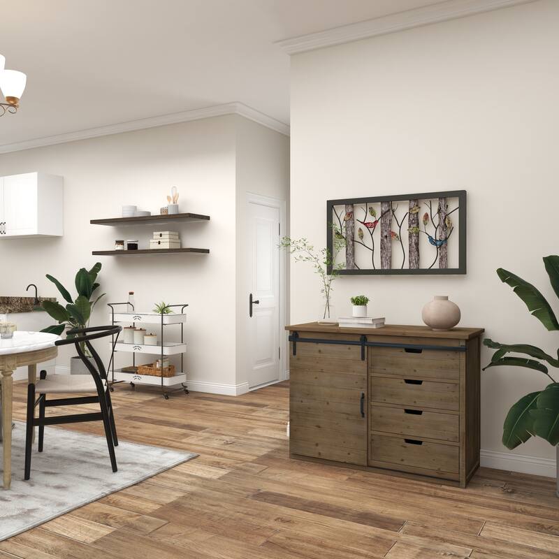 Black Metal Bird Wall Decor with Tree Branches and Colorful Leaves