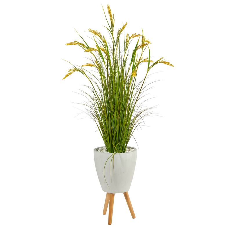 Artificial Vanilla Grass Plant in Planter - 20 Inch Decorative Greenery for Home Office Decor - Green - 60