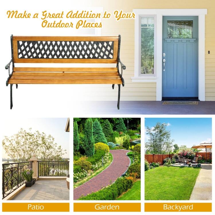 Outdoor Cast Iron Patio Bench - 49.5" x 20.5" x 29"