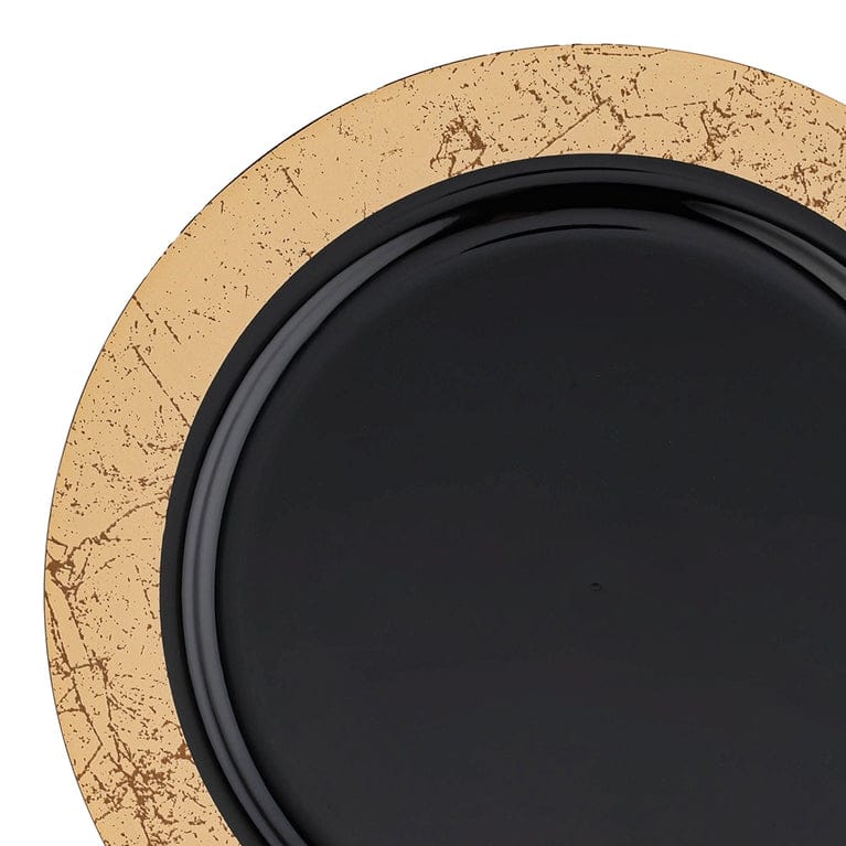 Shiny Gold Marble Rim Disposable Plastic Plate Packs - Party Supplies