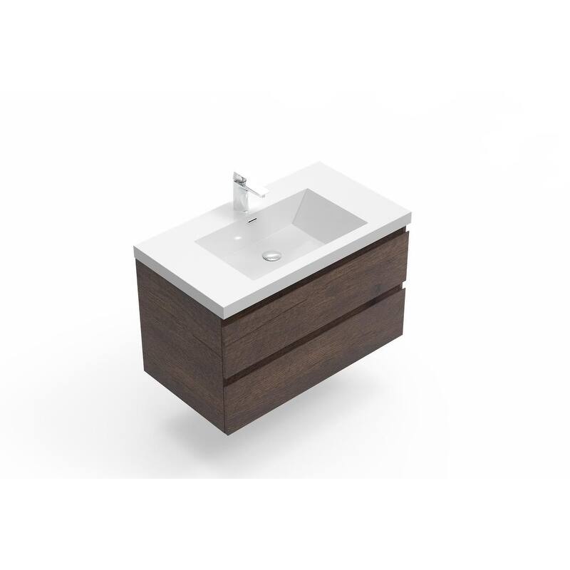 ABRUZZO 36" Floating Single Bathroom Vanity Wall-Mounted with Integrated Resin Top Basin 2 Soft Close Drawers Full Assembly