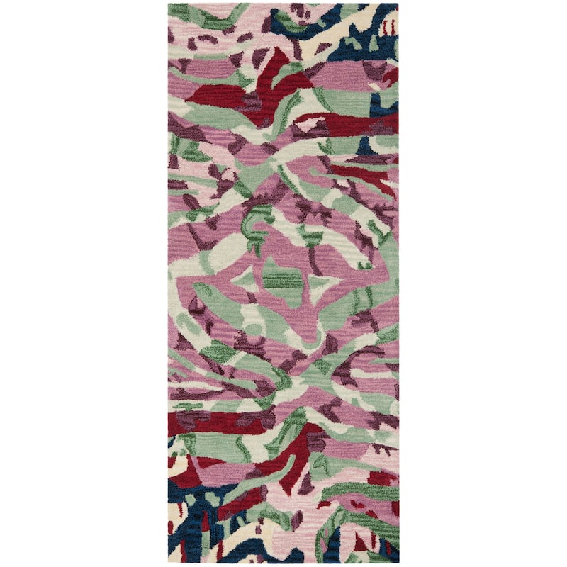 SAFAVIEH Handmade Soho Brittni Abstract Rose Multicolored Wool Rug - 2'6" x 6' Runner - Rose/Multi