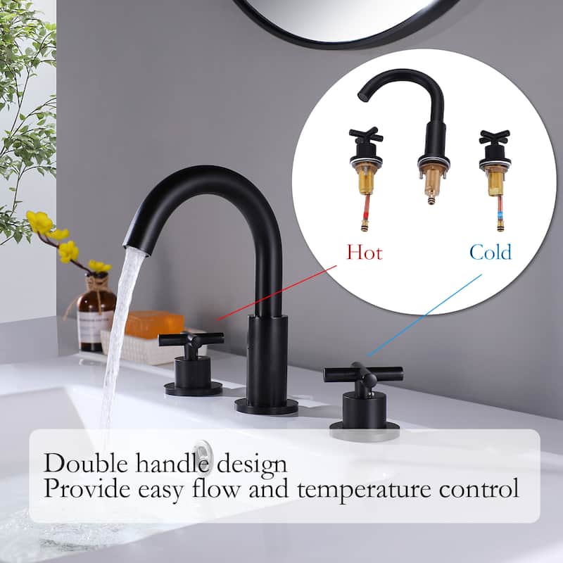 Modland 3-Hole Bathroom Faucet with 360-degree Swivel Spout & CEC Certified, Gold/Black/Nickel