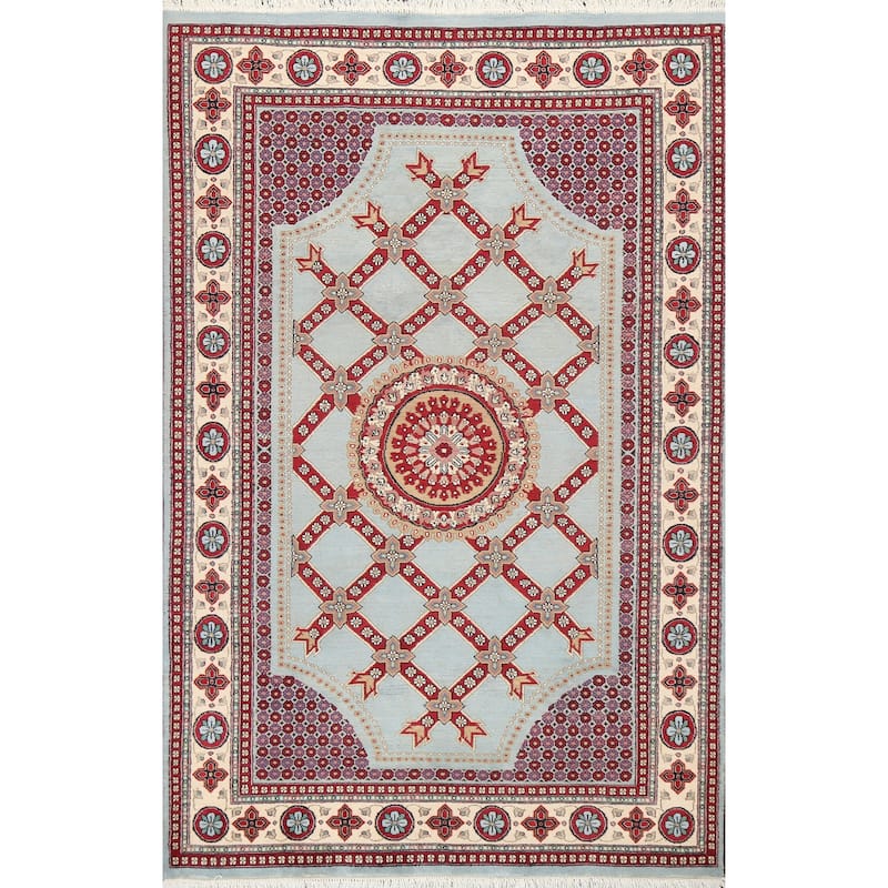 Vegetable Dye Geometric Aubusson Oriental Wool Area Rug Hand-knotted - 4'7" x 7'1"
