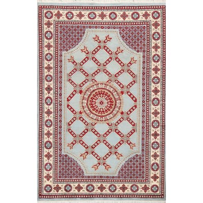 Vegetable Dye Geometric Aubusson Oriental Wool Area Rug Hand-knotted - 4'7" x 7'1"