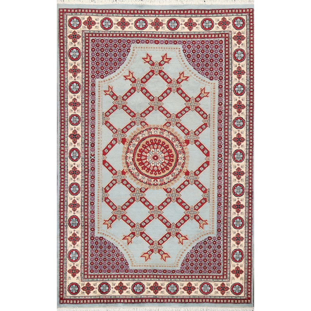 Vegetable Dye Geometric Aubusson Oriental Wool Area Rug Hand-knotted - 4'7" x 7'1"
