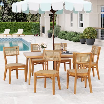 Christopher Knight Home - Larkwood Acacia Wood and Plastic Rattan Outdoor 7 Piece Dining Set - 7 Piece