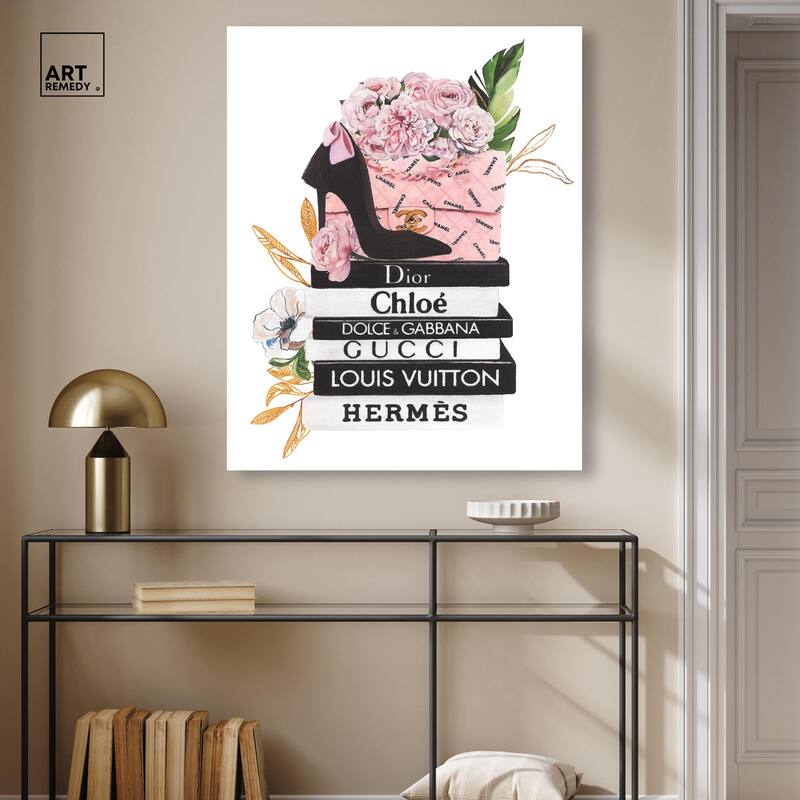 Floral Books Stack Canvas by Art Remedy, Gallery Wrapped