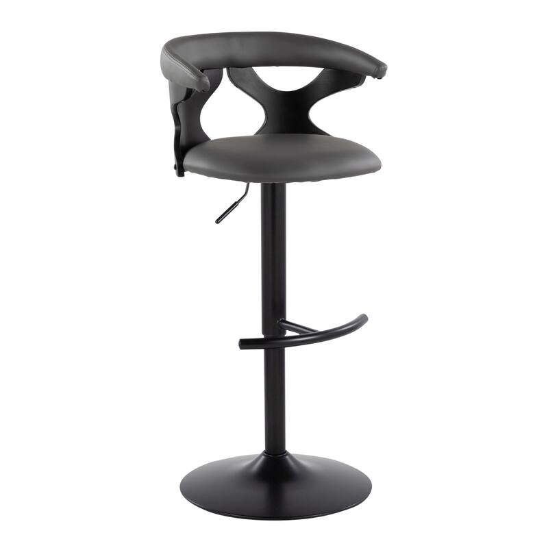 Carson Carrington Viby Adjustable Bar Stool with Rounded T Footrest (Set of 2) - Grey Faux Leather/Black Wood/Black Metal