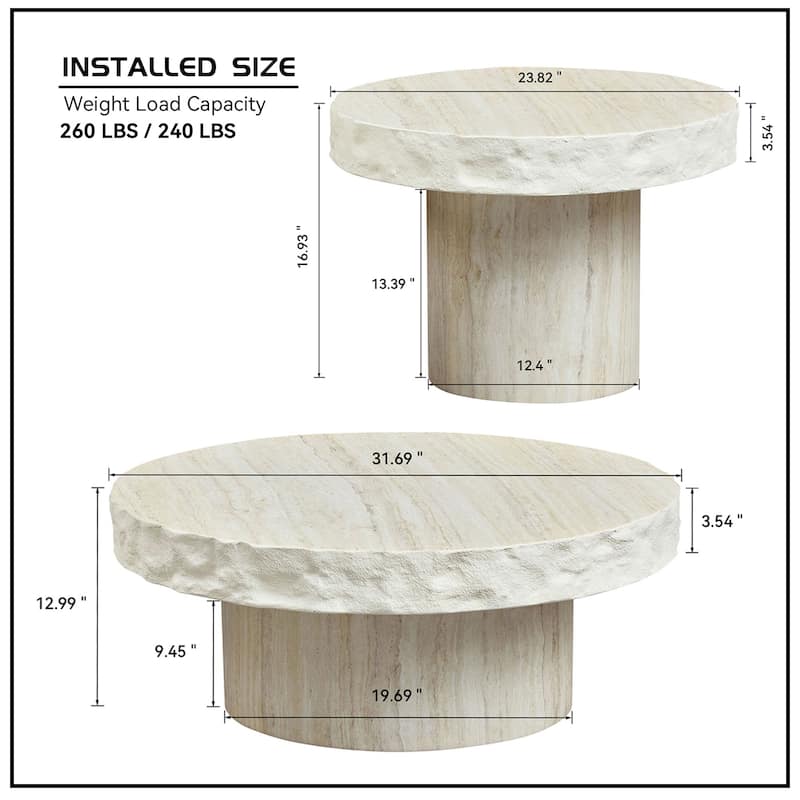 Faux MARS Textural Patterns Coffee Tables for Living Room, No Need Assembly