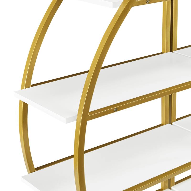 Round Shape 4 Tiers Open Bookshelf with Gold Metal Frame