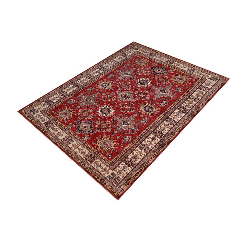Tribal Super Kazak Finnegan Red/Beige Hand Knotted Wool Rug - 5'7'' x 8'9''