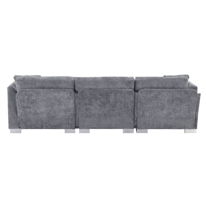 L-Shaped Sectional Sofa with Chaise Lounge, Oversized Chenille Upholstered Sofa, 4 Seater Sofa with 2 Throw Pillows