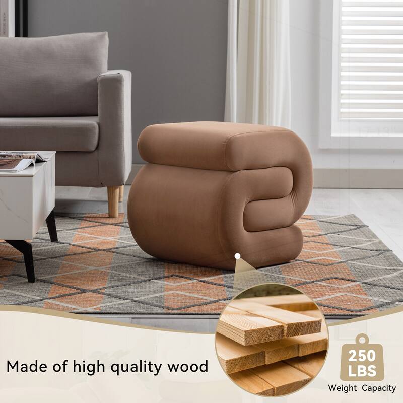 S-shape Velvet Fabric Ottoman Makeup Stool
