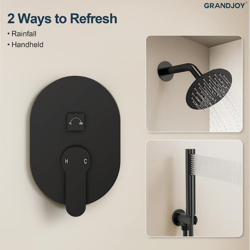 GRANDJOY Dual Shower Kit with Round Rainfall Head and Hand Shower, Lever Control Valve