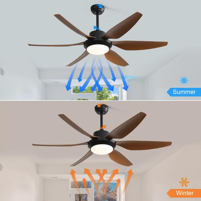 54-inch Indoor Modern Ceiling Fan with Light and Remote, LED Dimmable, 6 ABS Blades