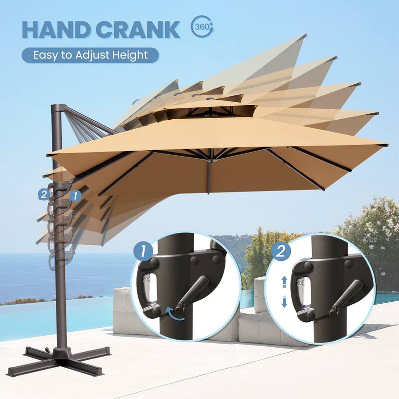 10 x 13 Feet Double Top Rectangular Patio Offset Cantilever Umbrella Aluminum with Crank