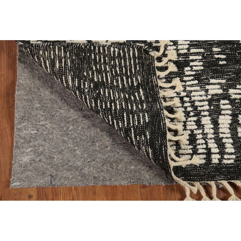 Black & White Moroccan Abstract Rug Hand-Knotted Wool Carpet - 3'0"x 4'11"