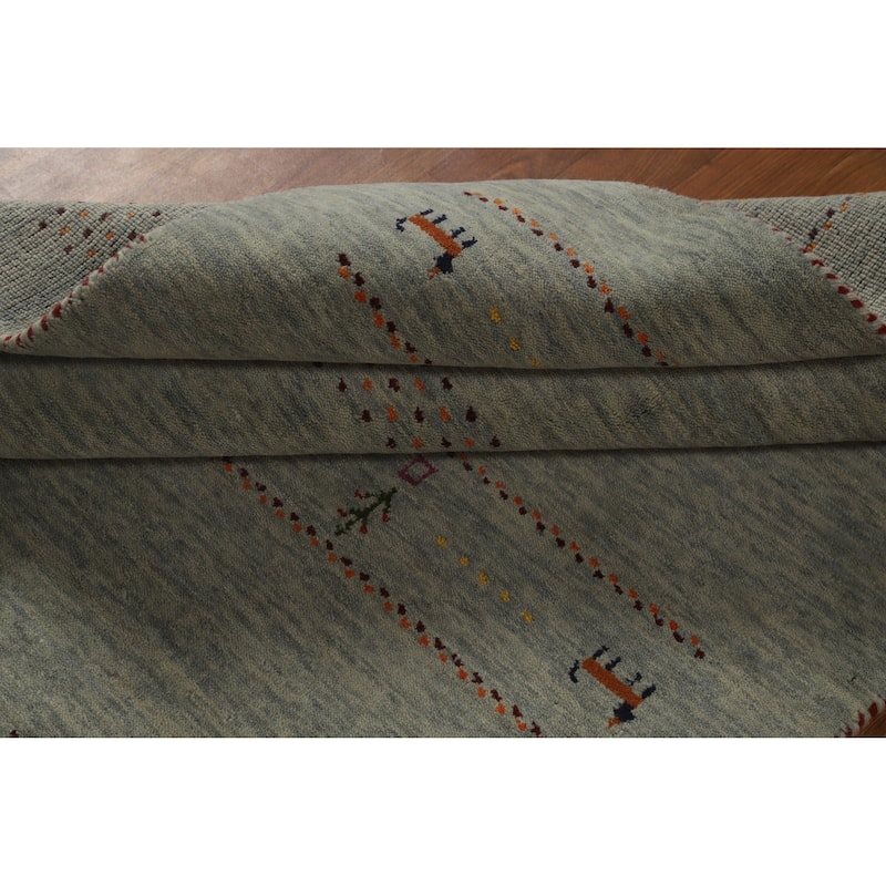 Hand Knotted Oriental 100% Wool Carpet Tribal Animal Pictorial Green Gabbeh Area Rug - 5' 10'' X 3' 11''