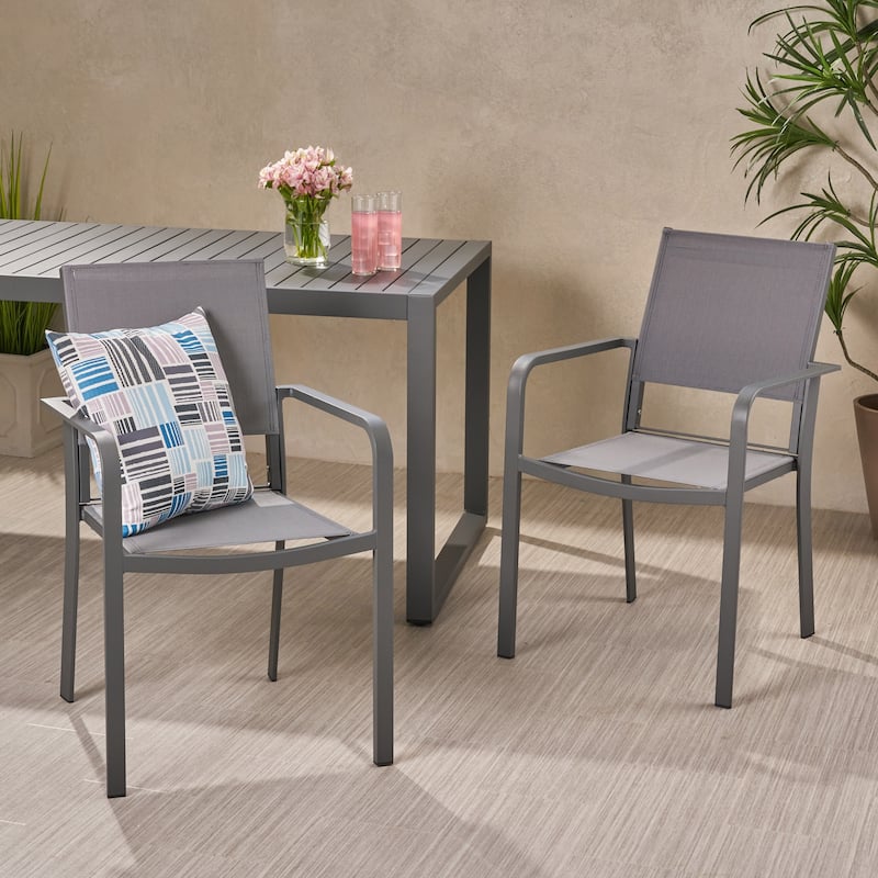 Madison Outdoor Modern Aluminum Dining Chair with Mesh Seat (Set of 2) by Christopher Knight Home