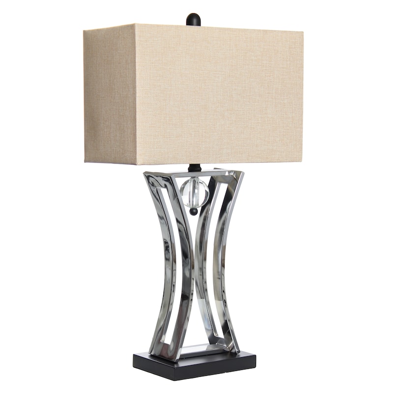 27.5" Tall Rectangular Shade Table Lamp Chrome Base 3-Way Switch Perfect for Desk or Living Room - 15”L x 8”W x 27.50”H