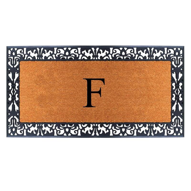 A1HC Rubber and Coir Paisley Border Heavy Duty Non-Slip Durable Double Door Monogrammed Doormat 30"X60", Black - F   
