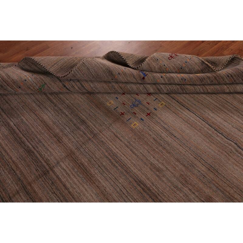 Striped Gabbeh Oriental Area Rug Handmade Brown Wool Carpet - 8'0" x 9'9"
