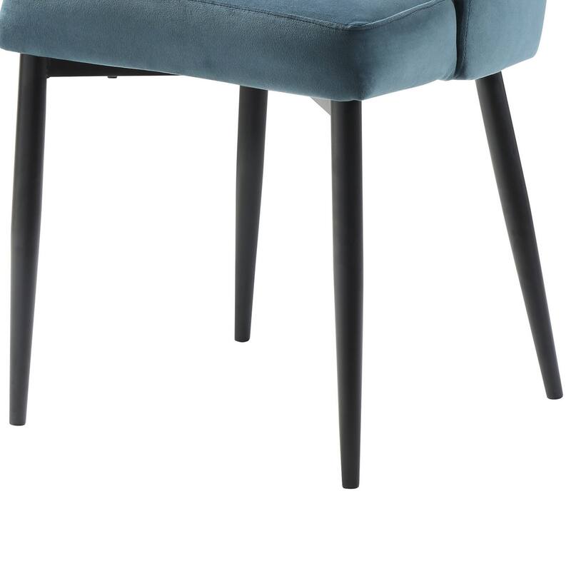 Gene 19 Inch Side Dining Chairs Set of 2, Tall Curved Back, Blue Velvet, Black Metal