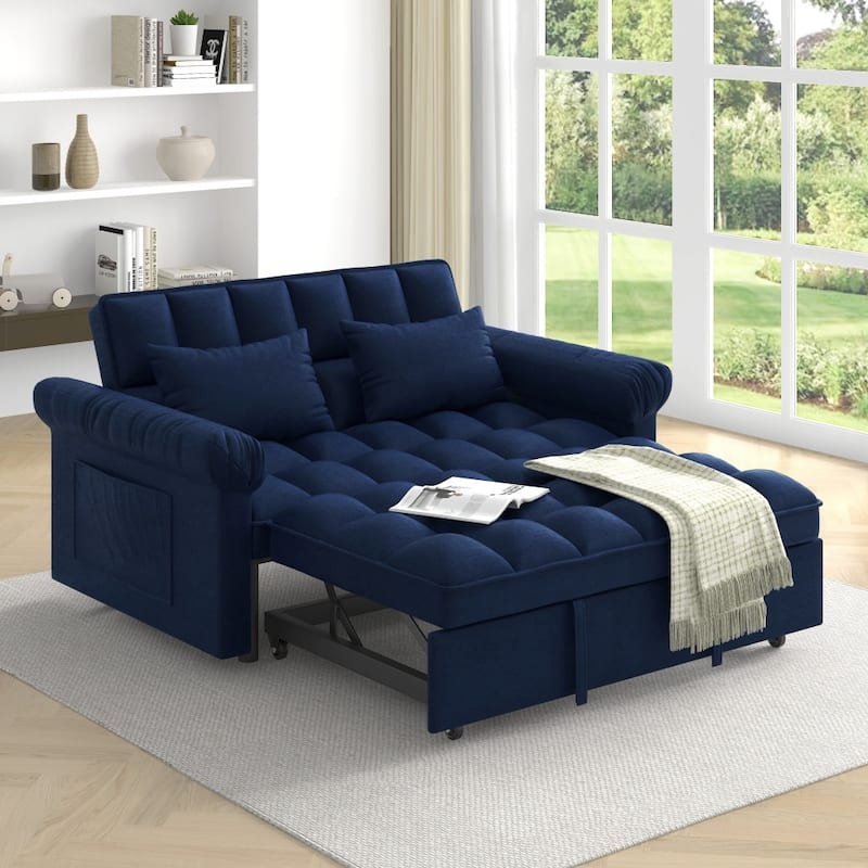 56" Convertible Loveseat Sofa Bed with Adjustable Backrest and Pull-out Bed