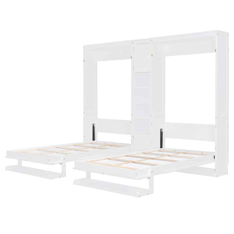 Roomfitters Twin Wall Murphy Bed System with Center Storage Shelves, Convertible Fold Down Sleeper Cabinet