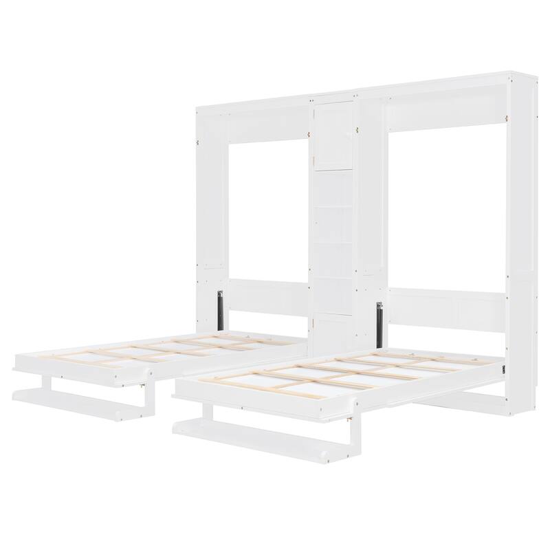 Space-Saving Dual Twin Murphy Bed System with Built-In Cabinets and Shelves by Harper&Bright Designs