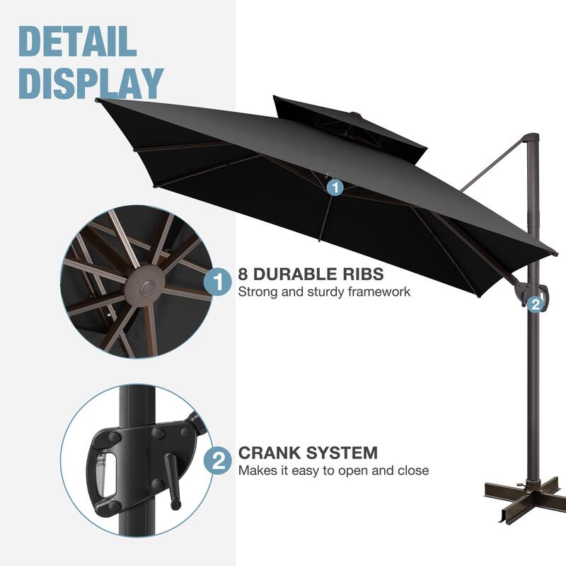VredHom 10x10 FT Outdoor Patio Cantilever Offset Umbrella 360 degrees Rotation
