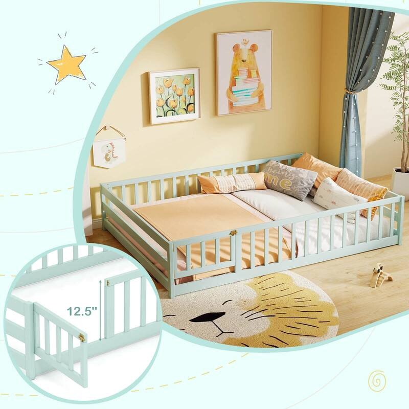 Costway Full Size Floor Bed with Full Length Safety Guardrails & Door