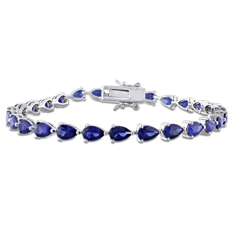 Miadora 13.5ct TGW Created Blue Sapphire Bracelet in Sterling Silver