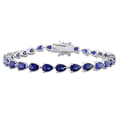 Miadora 13.5ct TGW Created Blue Sapphire Bracelet in Sterling Silver