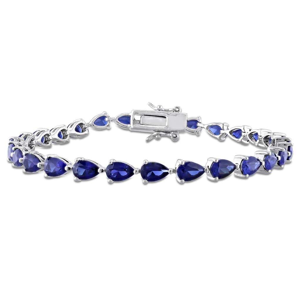 Miadora 13.5ct TGW Created Blue Sapphire Bracelet in Sterling Silver