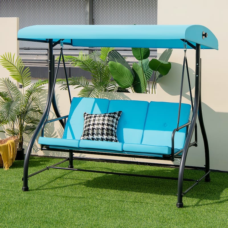 3 Seat Outdoor Porch Swing with Adjustable Canopy - 71" x 47" x 70"