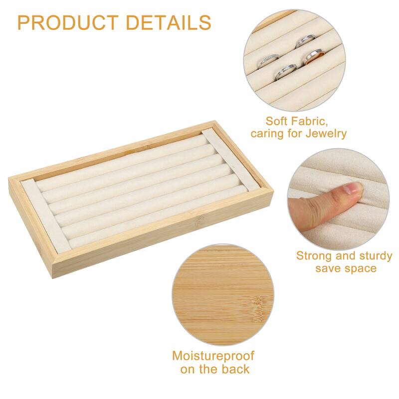 Bamboo Wood Ring Tray, Stackable Storage Jewelry Tray Showcase Display Organizer for Rings