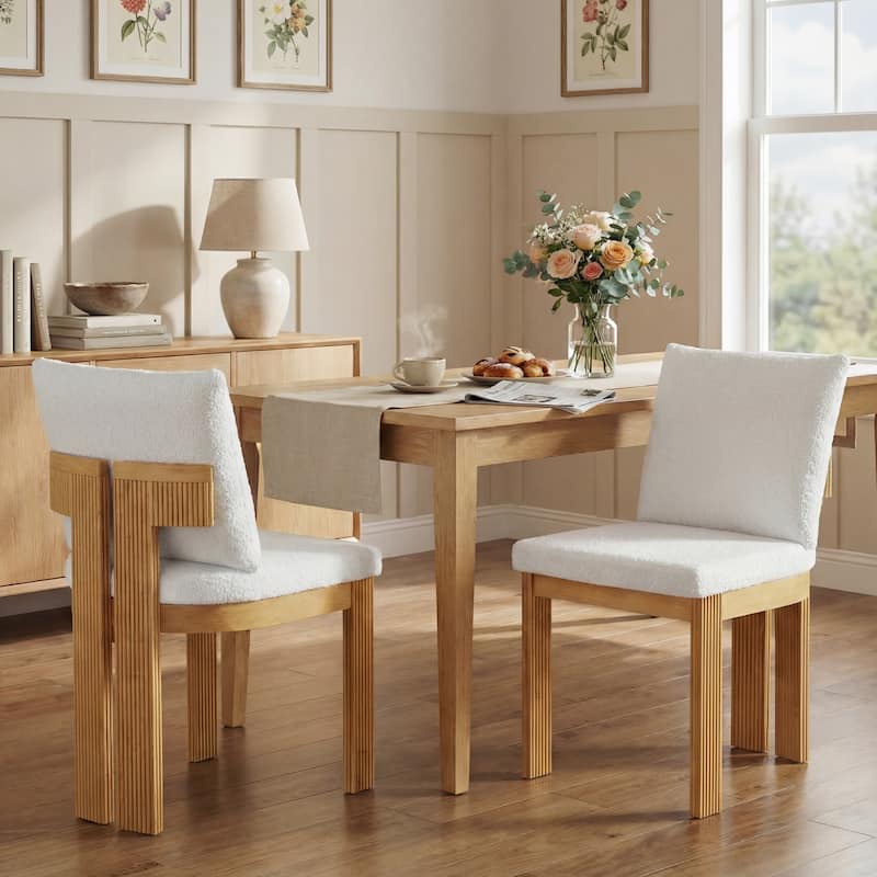 Christopher Knight Home - Modern 20.67" Boucle Upholstered Dining Chairs Set, Ergonomic Contoured Seat & Solid Wood Legs