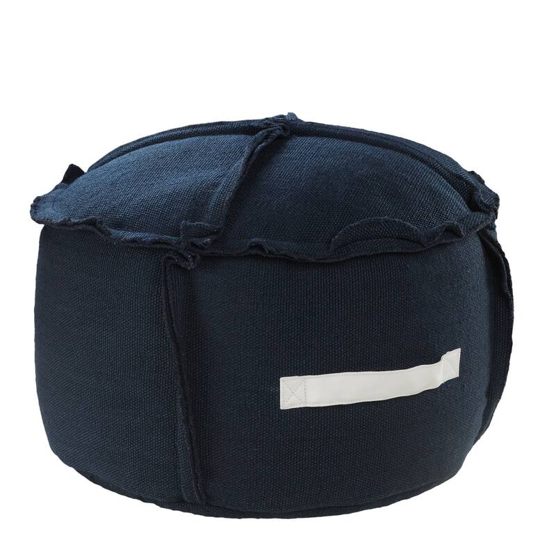 20" Navy Solid Textured Round Pouf Ottoman
