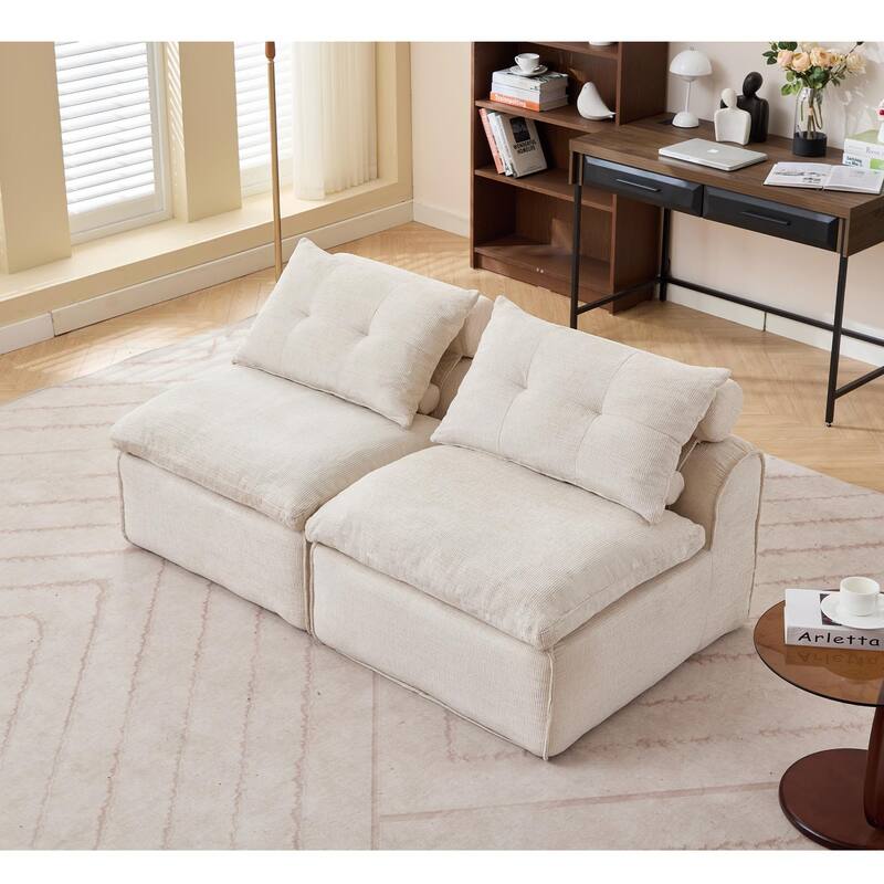 Armless Modular Upholstered Sofa with Lumbar Pillow, Compact Chenille Fabric Sofa Chair for Apartment Small Spaces
