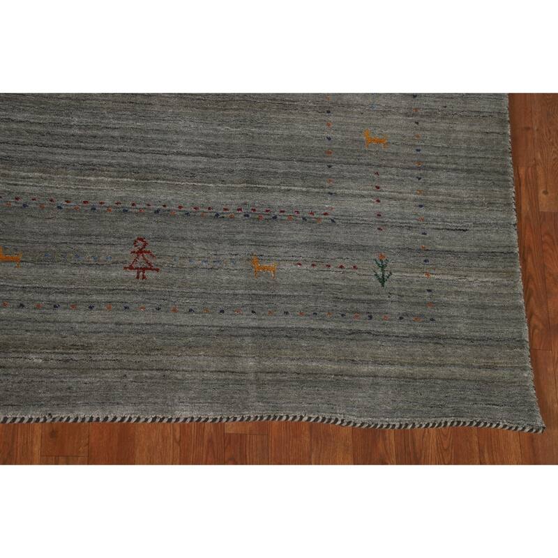 Gray & Green Gabbeh Indian Area Rug Handmade Wool Carpet - 8'3" x 9'10"